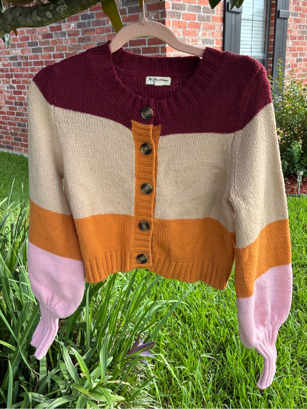 For Love & Lemons Colorblock Cropped Cardigan Sweater XS